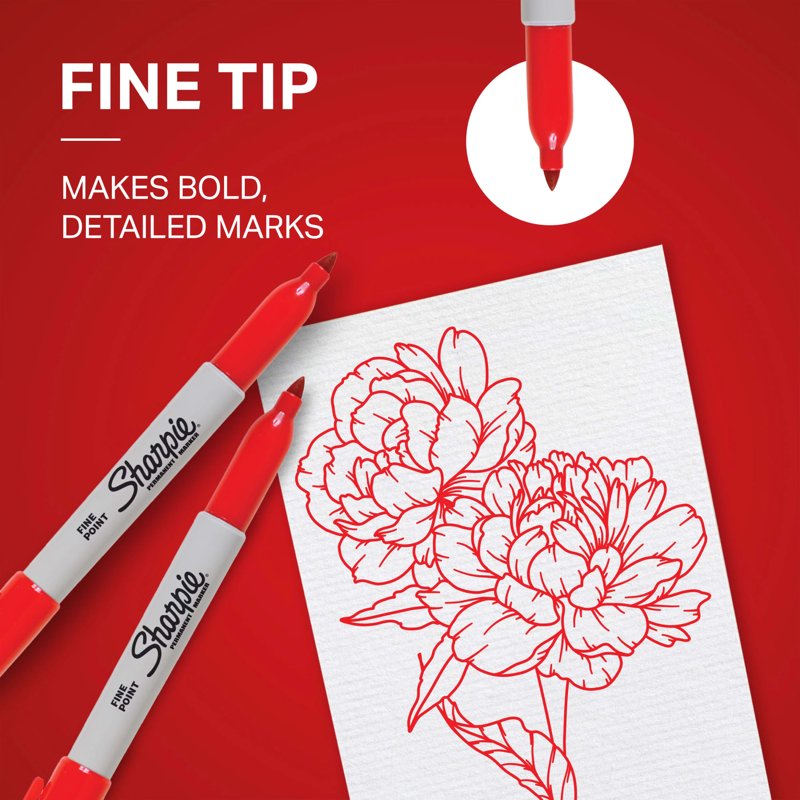 Red Permanent Markers Fine Point 36 Pack - Bold & Vivid Surface Ink