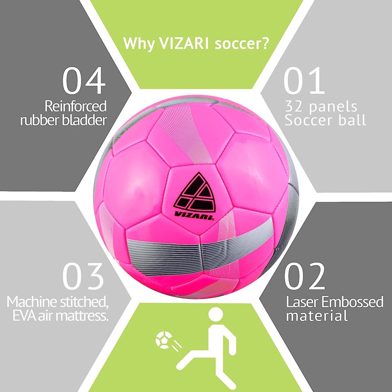(3 Pack) Vizari Hydra Soccer Ball – Pink 3, Indoor & Outdoor, TPU, Sizes 3/4/5
