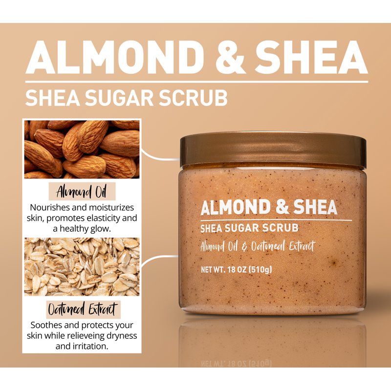 Shea Sugar Scrub with Almond Oil - 18 oz Exfoliating Body Polish