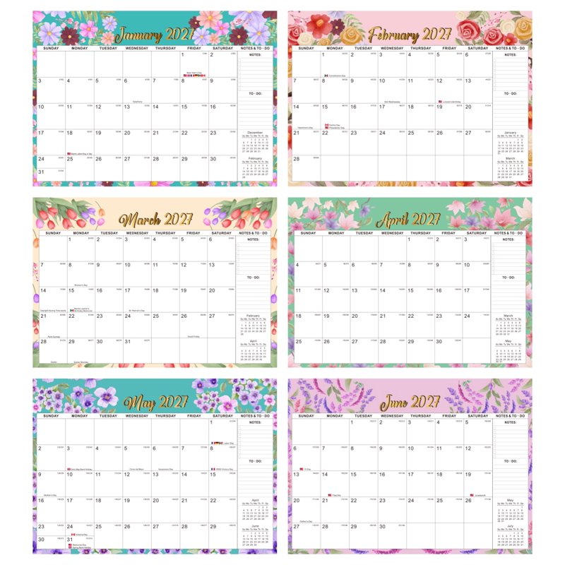 Large 2027-2028 Desk Calendar 17x12 Inches with To-Do Notes & Cover