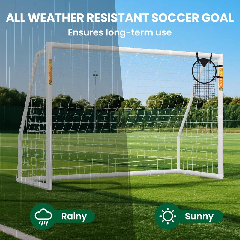 ABORON 10' x 6.5' Foldable Soccer Goal with Net – HPVC Frame, Backyard Training (White) Variation: PVC-Foldable