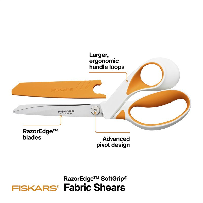 (3 Pack) Fiskars 8" Razoredge SoftGrip Fabric Scissors - Orange Shears
