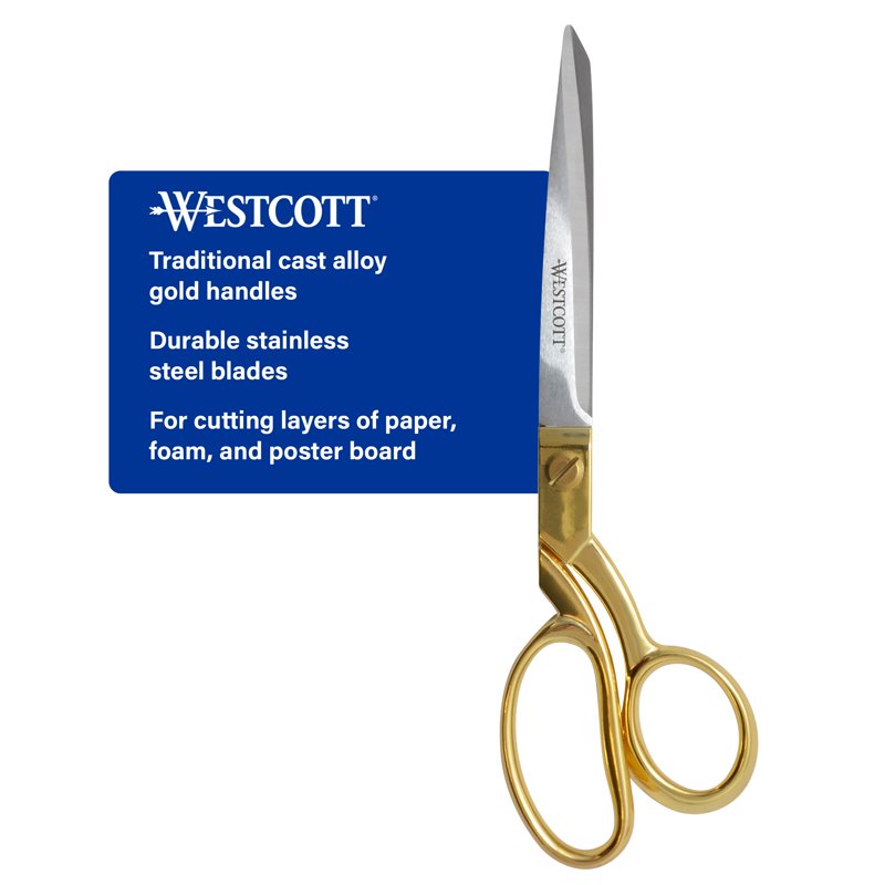 Stainless Steel Fabric Scissors with Gold Handles - 9 Inch Bent Sewing & Office Shears