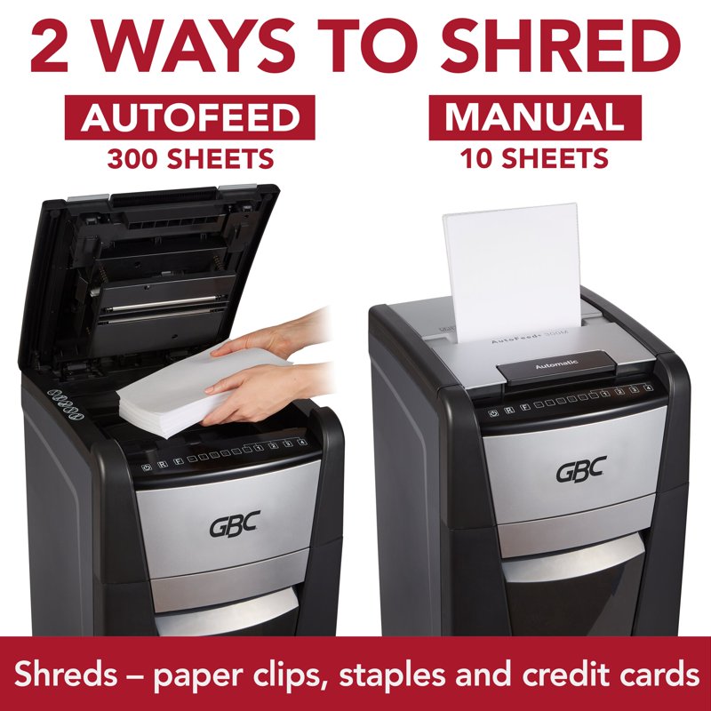 AutoFeed Office Shredder 300 Sheets Super Cross-Cut Black