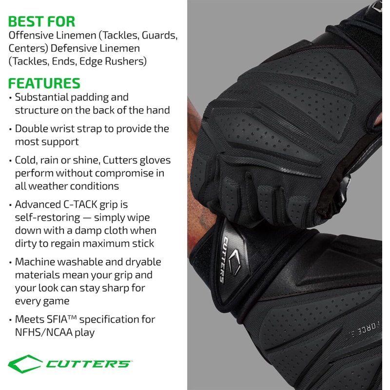 American Football Lineman Gloves Max Protection Padding Grip Support