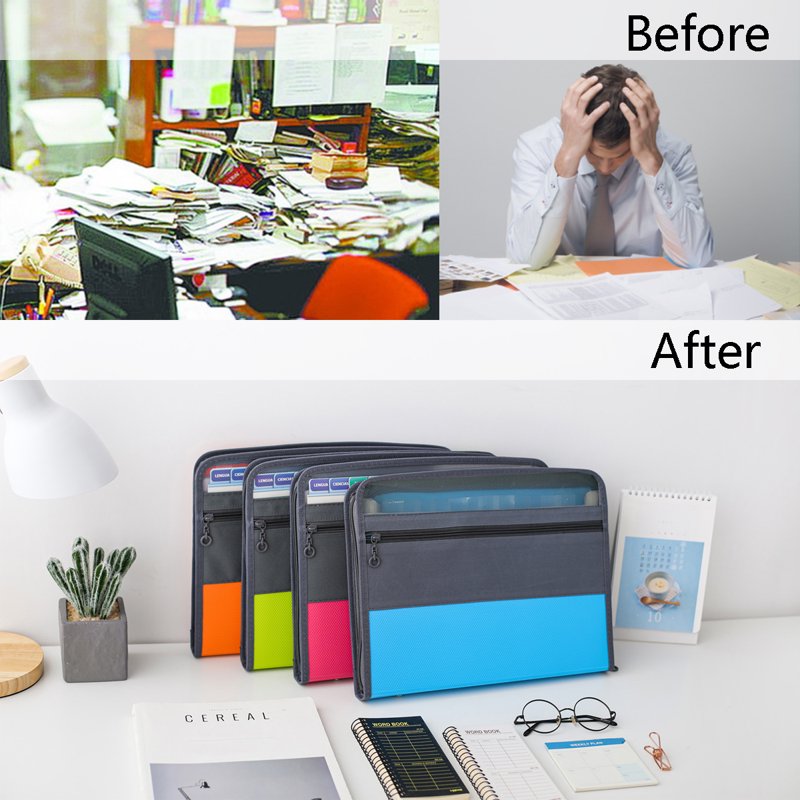 13-Pocket Expanding File Folder with Zipper Closure - Portable Document Organizer