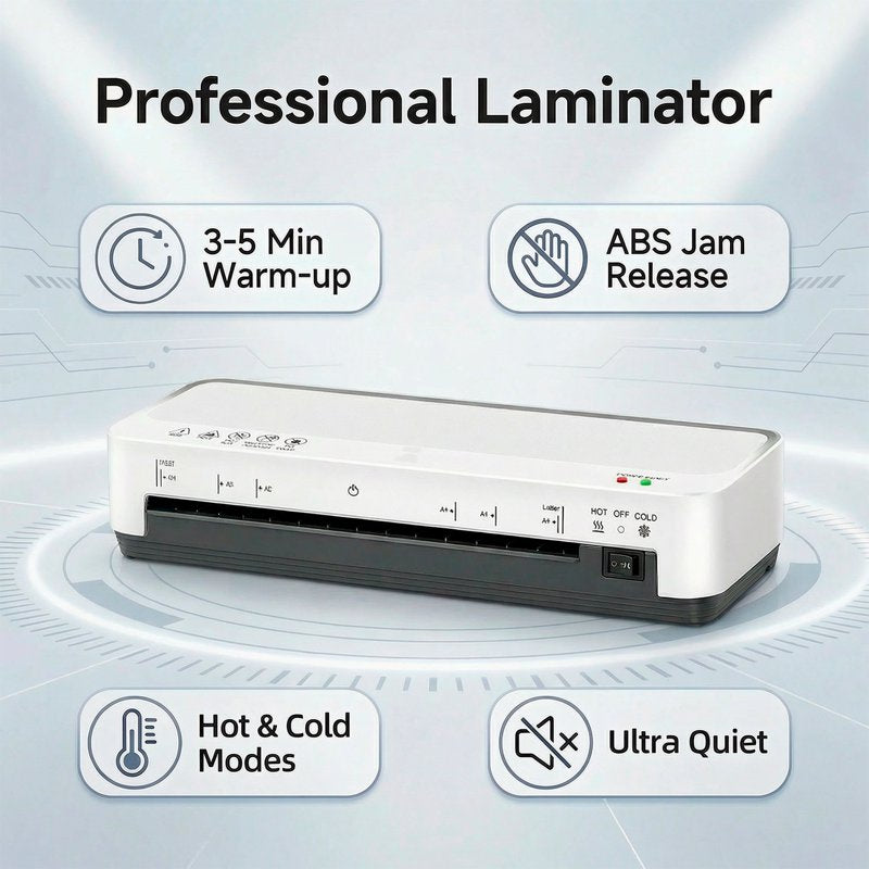 A4 Laminator Machine Hot Cold with 15 Laminating Sheets & Trimmer - Office School Home