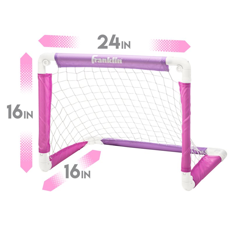 Franklin Sports Kids Mini Soccer Goal with Ball and Pump – 24x16 Folding Goal, Pink/Purple