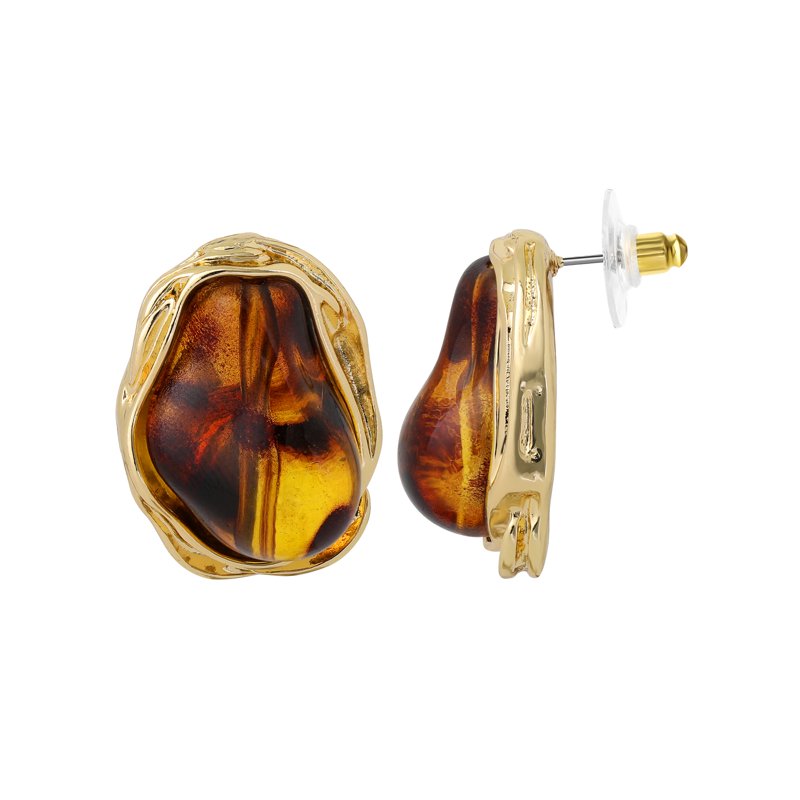 Jessica Simpson Women's Drop Earrings with Brown Stone Accents – Elegant Jewelry Accessory
