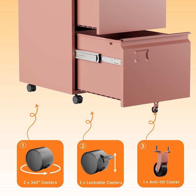 Metal Mobile File Cabinet with Wheels - Lockable Under-Desk Storage Drawer