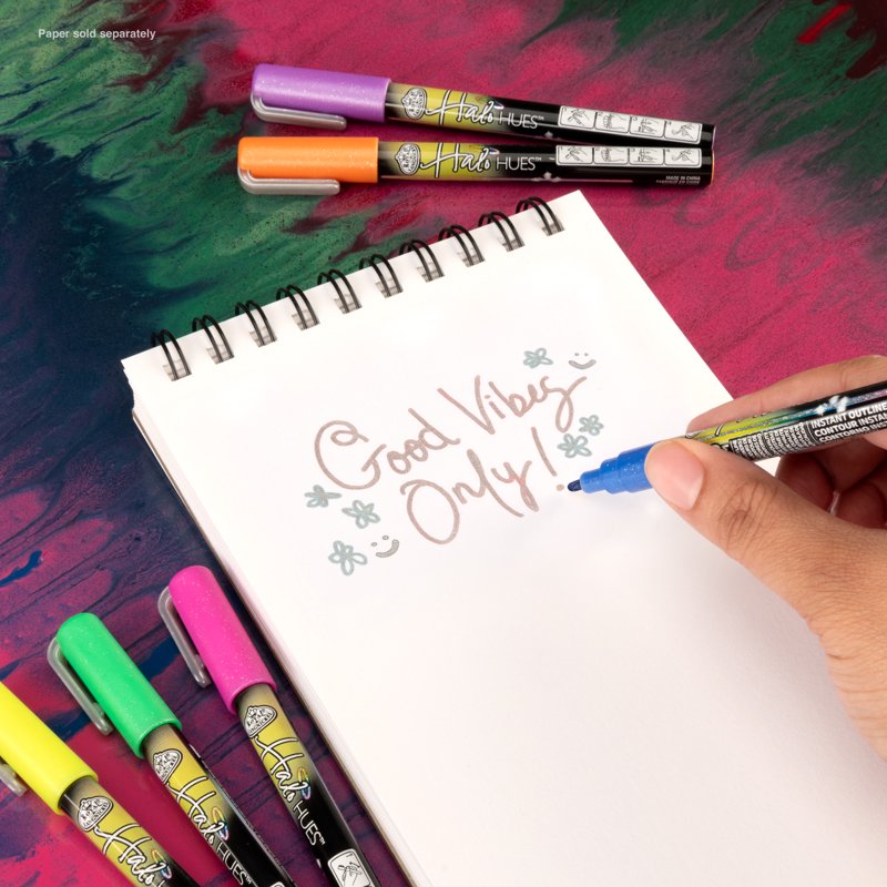 6-Piece Outline Marker Set - Vibrant Halo Hues for Art & Crafting