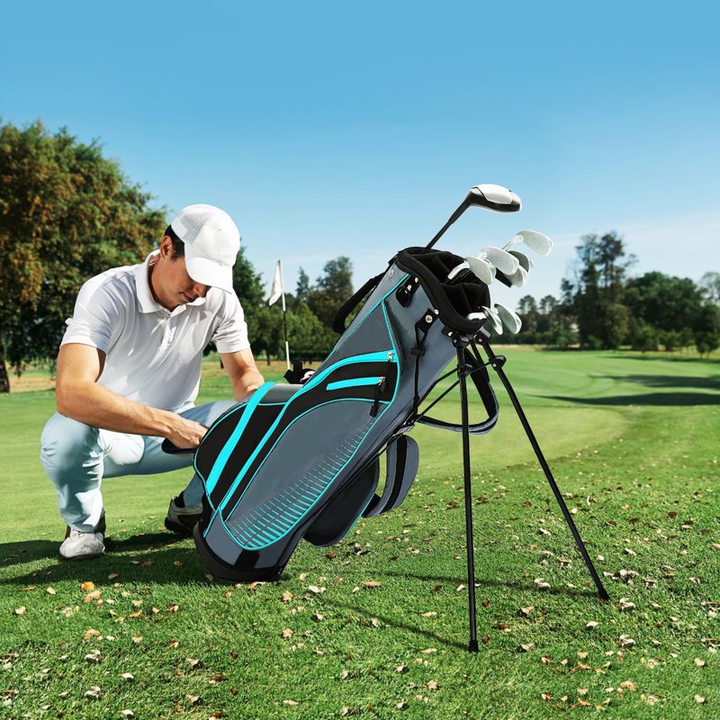 XDriveMax Left-Handed 8-Piece Women’s Golf Club Set with Stand Bag & Rain Hood - Includes Woods, Hybrids, Irons & Putter - Light Blue