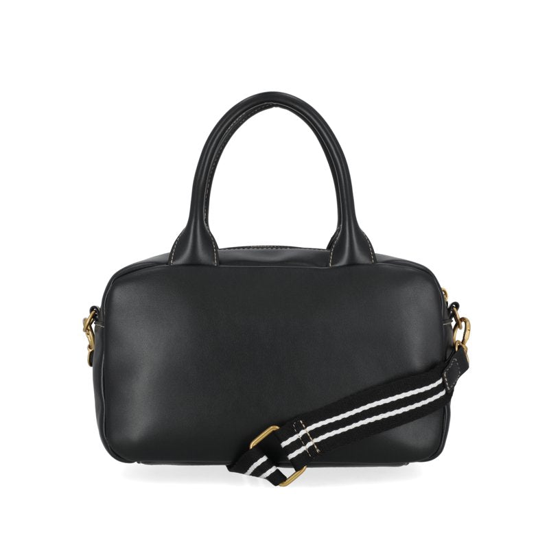 Women's Faux Leather Satchel Handbag with Removable Crossbody Strap - Black/Navy