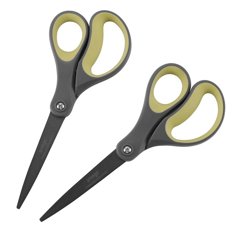 LIVINGO Titanium All-P Purpose Scissors 8 Inch – Green/Gray 2 Pack
