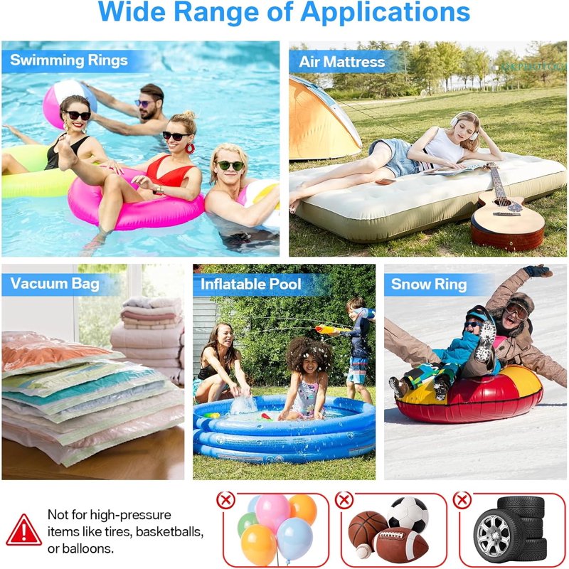600W Electric Air Pump for Inflatables - Fast Inflate & Deflate, Includes 4 Nozzles