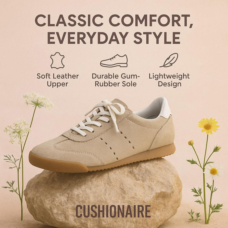 Genuine Leather Casual Sneakers for Women - Retro Style Lace-Up Low Top Shoes