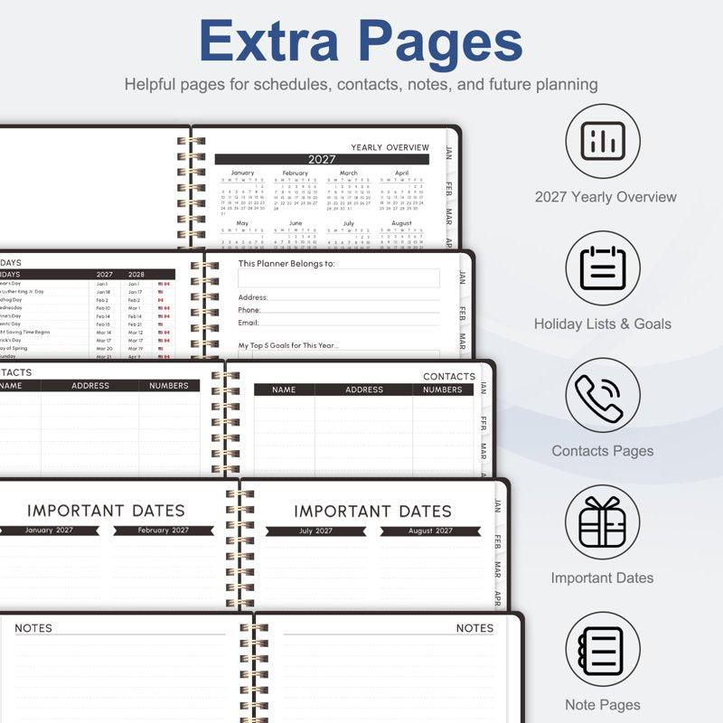 2027 Weekly Monthly Planner Notebook with Tabs - Durable Hardcover, Compact Size