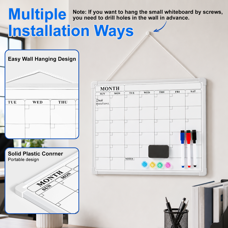 Magnetic Dry Erase Calendar Whiteboard 16x12 Inches with Markers & Magnets