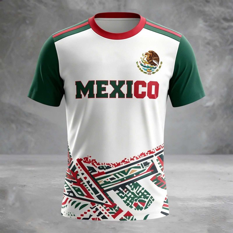 Mexico Flag Graphic T-Shirt for Men - Short Sleeve Shirt, Variation 00 Mexico, L