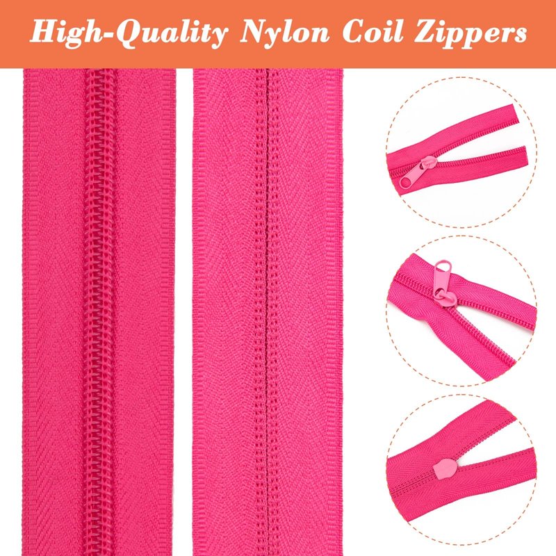 DIY Zipper Kit with 45 Yards of Nylon Coil Zippers in 15 Colors, Includes Pull Heads, Scissors & Ruler