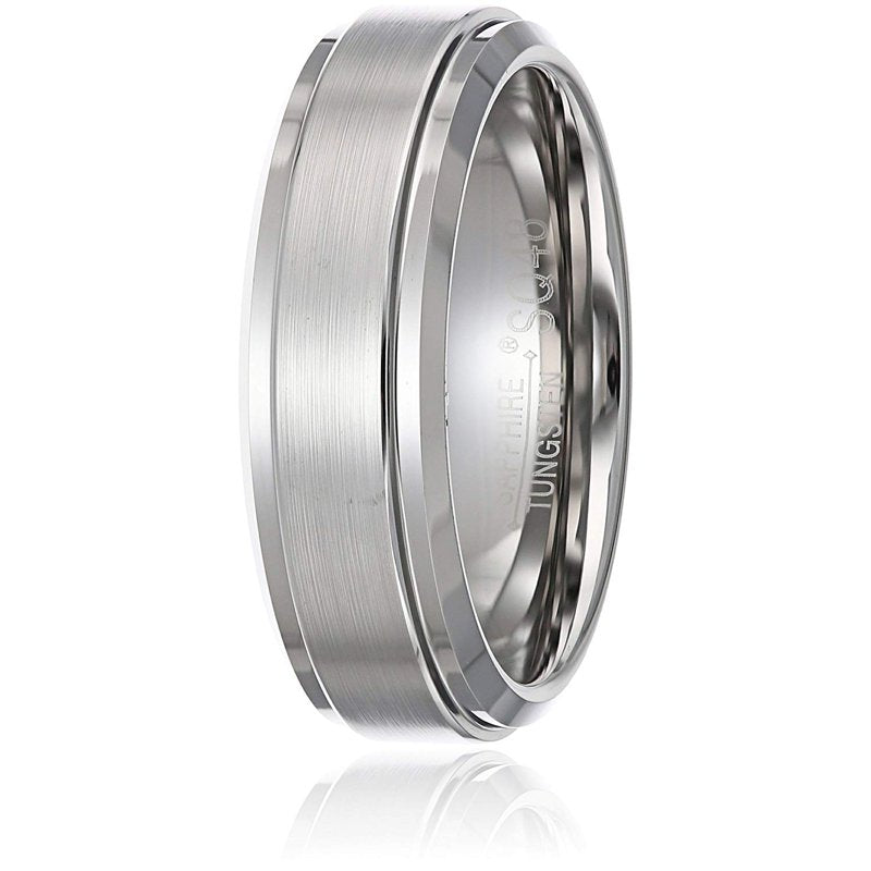 Men's Sapphire Tungsten Wedding Band 7mm Comfort Fit Diamond Finish