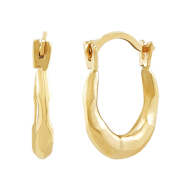 10K Yellow Gold Small Hollow Round Hoop Earrings with Ribbed Design