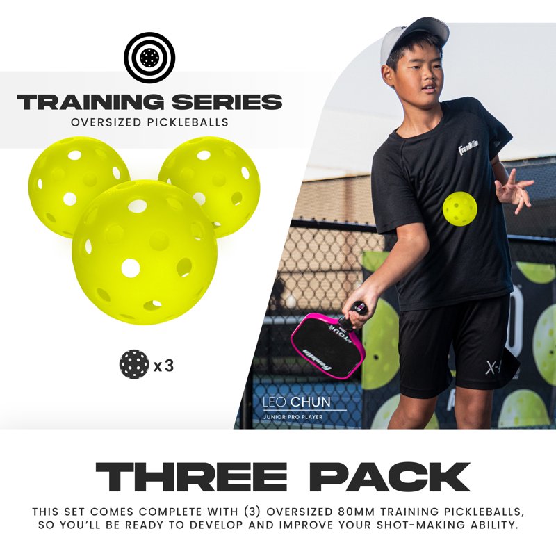 Optic 80mm Training Pickleballs (3 Pack) – Oversized Practice Balls by Franklin Sports