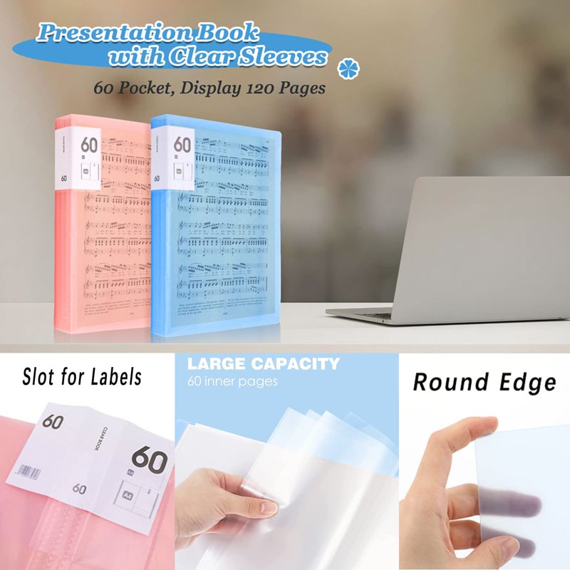 4-Piece A4 Presentation Book with 60 Clear Sheet Protectors Waterproof Folder