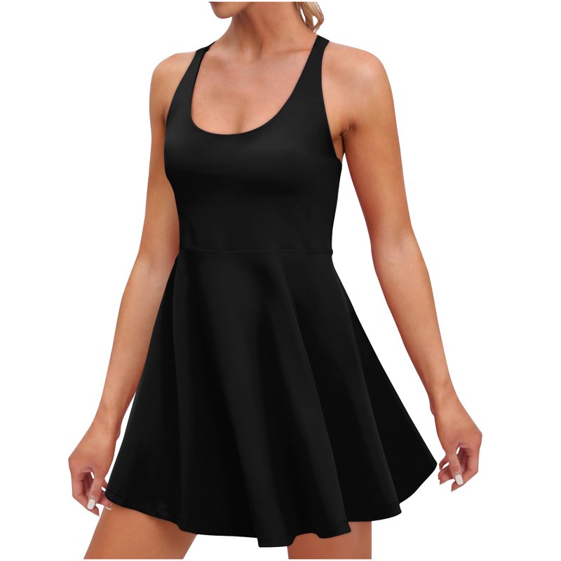 Women's Tennis Dress with Built-in Shorts and Bra - Athletic Workout Golf Dress