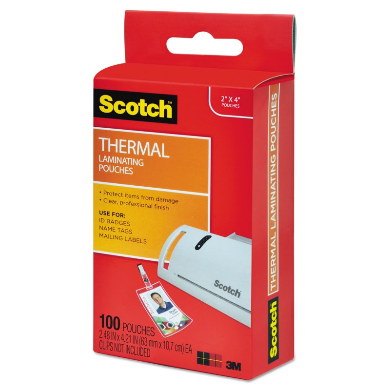 Scotch Laminating Pouches 2.4x4.2 Inch Clear 5 Mil Pack of 100