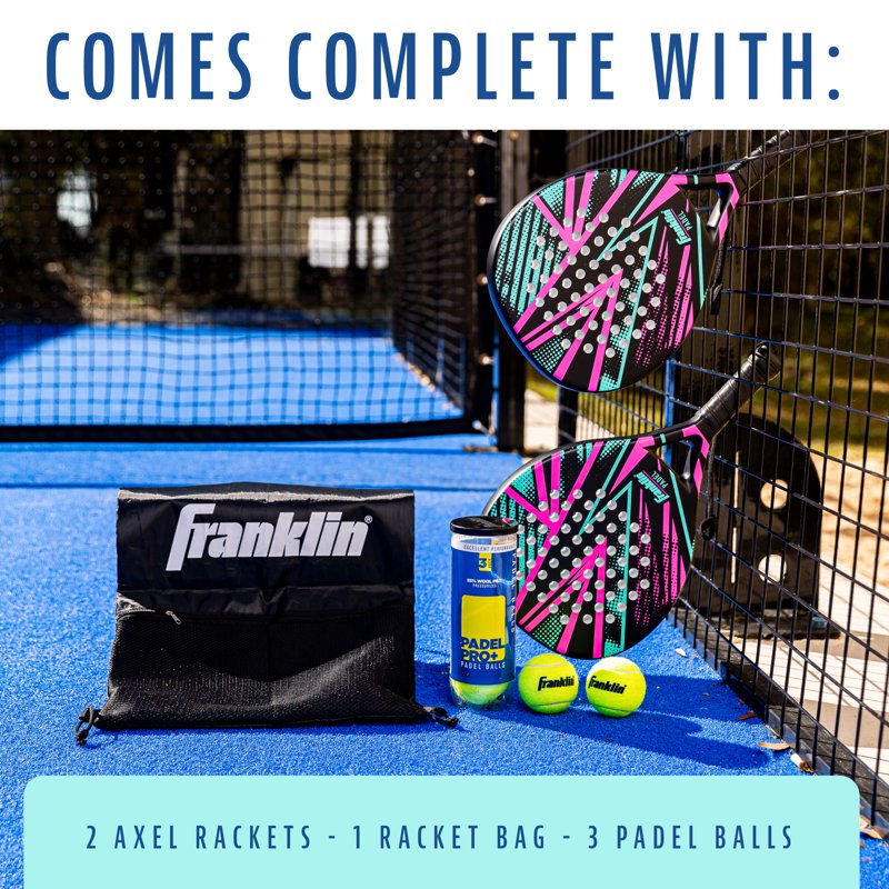 Padel Racket Set with 2 Fiberglass Rackets, Balls & Carrying Case