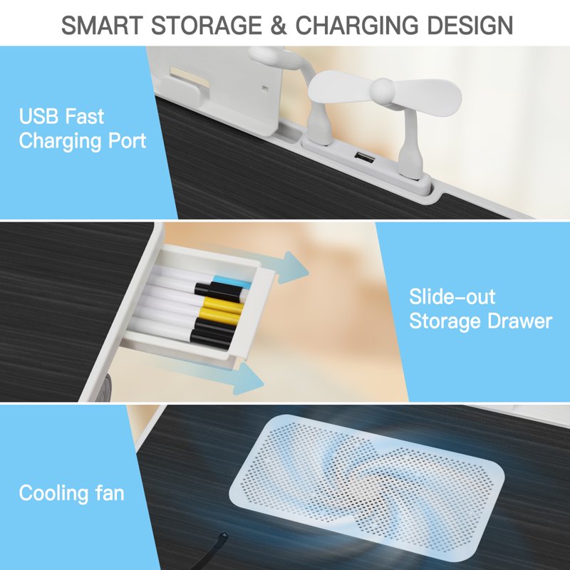 Adjustable Lap Desk with USB Fan & LED Light, Book Stand for Bed & Home Office