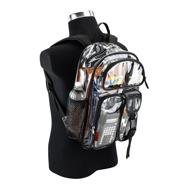 Unisex 16-Inch Clear Cargo Backpack with Multiple Pockets and Water Bottle Sleeves
