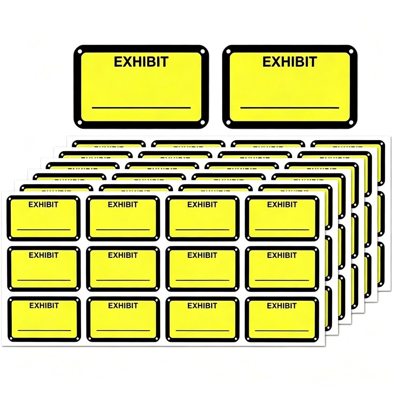Yellow Legal Exhibit Labels - 1.65 x 1 Inch, 300 Pack for Document & Court Use