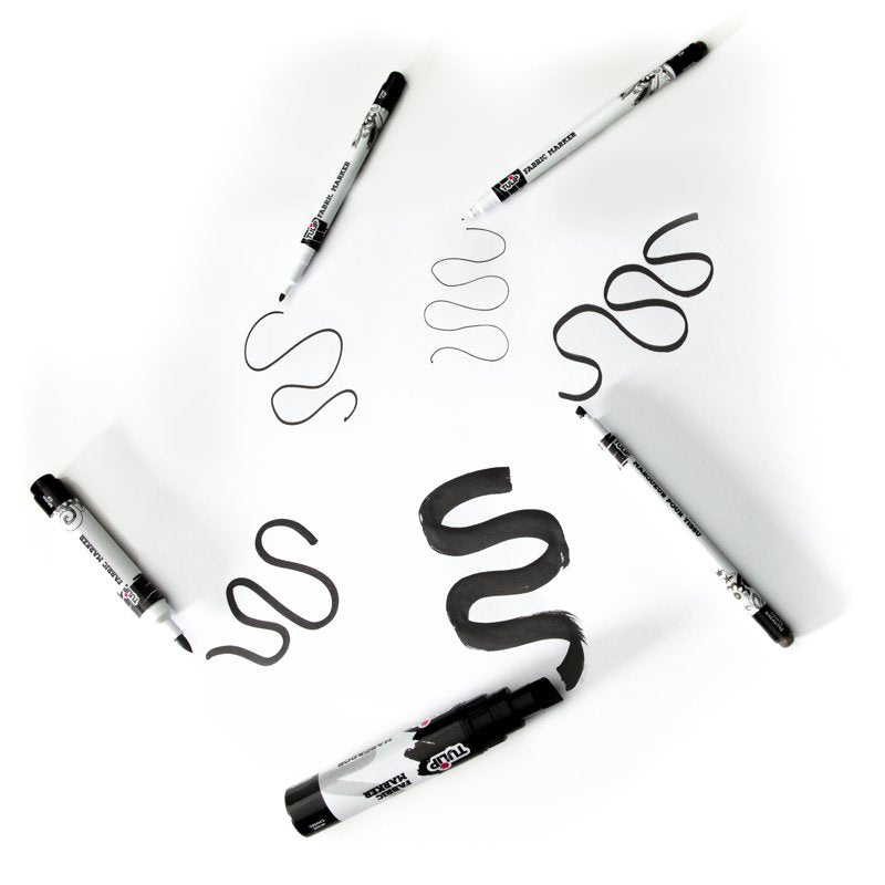 Black Fabric Markers Set - Permanent Textile Paint with Fine, Chisel & Brush Tips