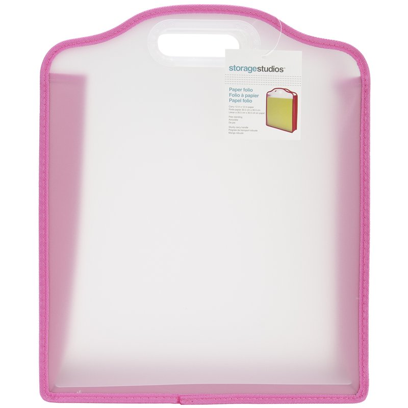 Pink Paper Folio for 12x12 Inch Paper Storage - Sturdy & Portable Organizer