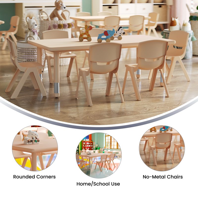 Kids Activity Table Set with 6 Plastic Chairs - Height Adjustable Classroom Furniture