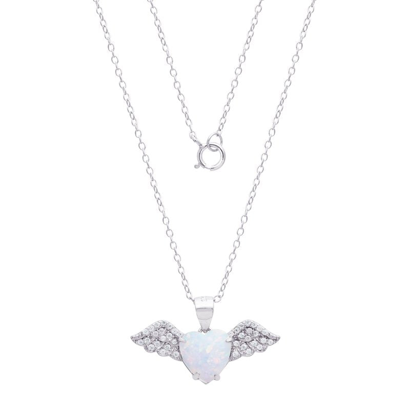 Sterling Silver Cubic Zirconia Angel Wing Pendant Necklace 18 Inch Chain