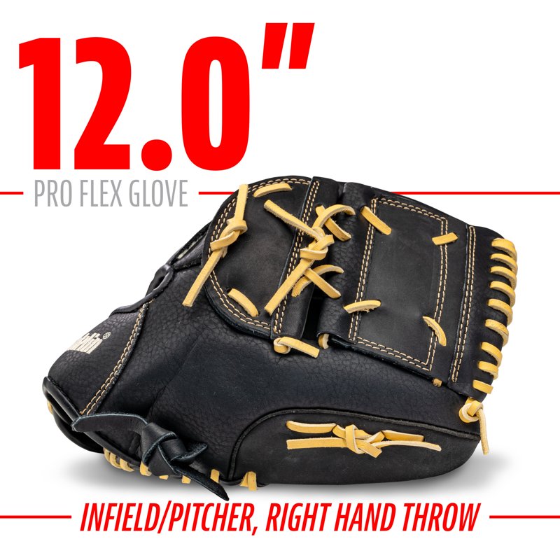 Adult Baseball & Softball Glove 12 Inch, Flexible Outfield Fielding Mitt - Right or Left Hand Throw