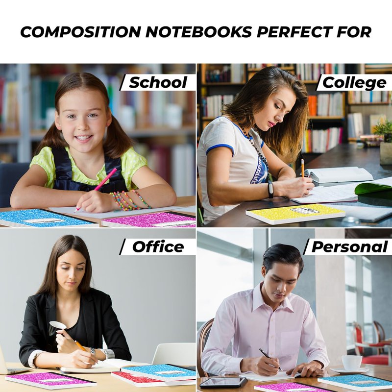 Bulk Composition Notebooks Assorted Marble Covers 100 Pack - College Ruled, 200 Pages