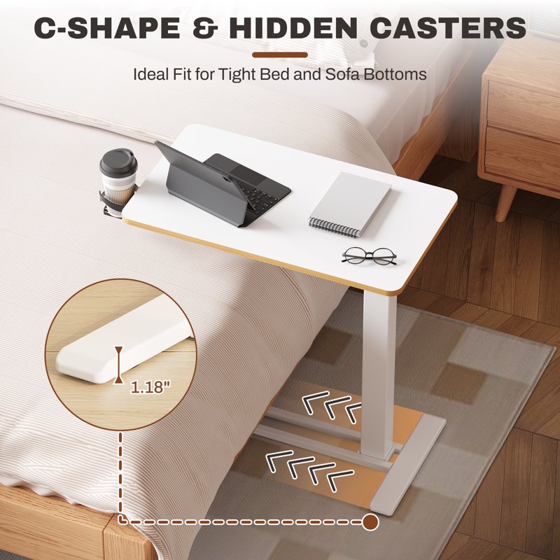 Adjustable Overbed Bedside Table with Wheels – Portable Laptop & Snack Tray