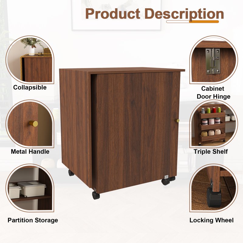4-in-1 Folding Sewing Table with Storage and Wheels for Craft Room