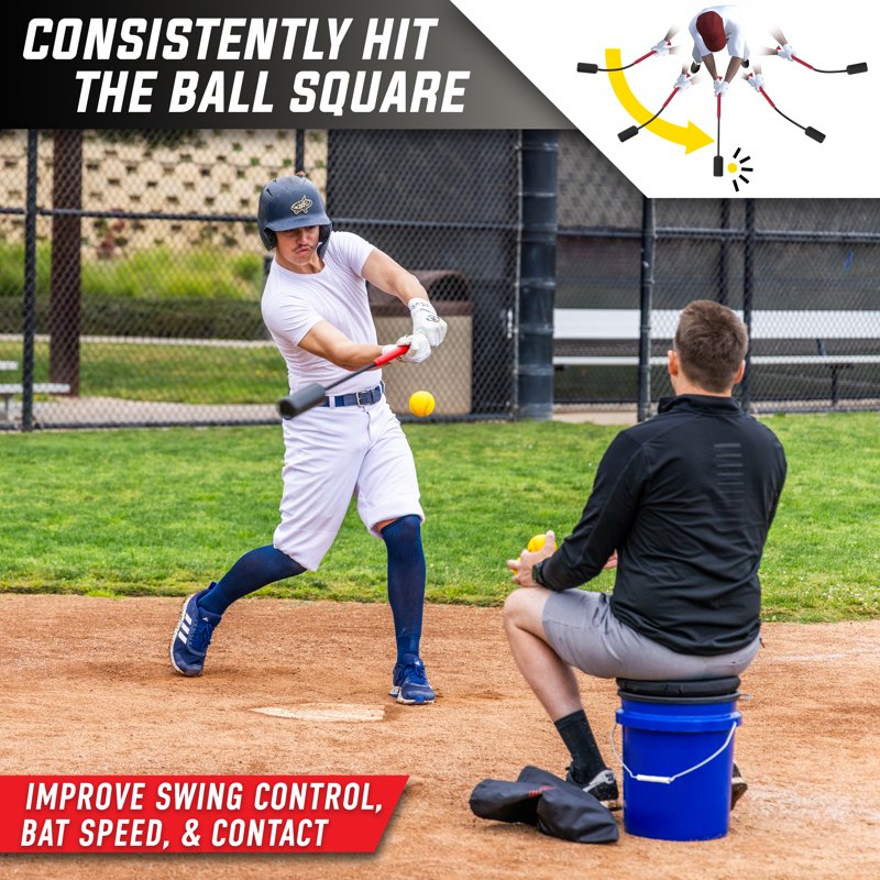 Baseball & Softball Rope Swing Trainer Set with Foam Balls & Tote Bag