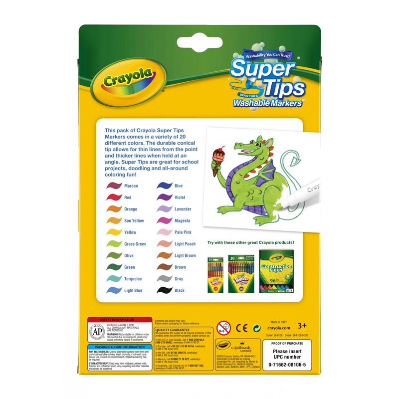 20 Pack Washable Crayola Super Tips Markers for Kids and Art Projects