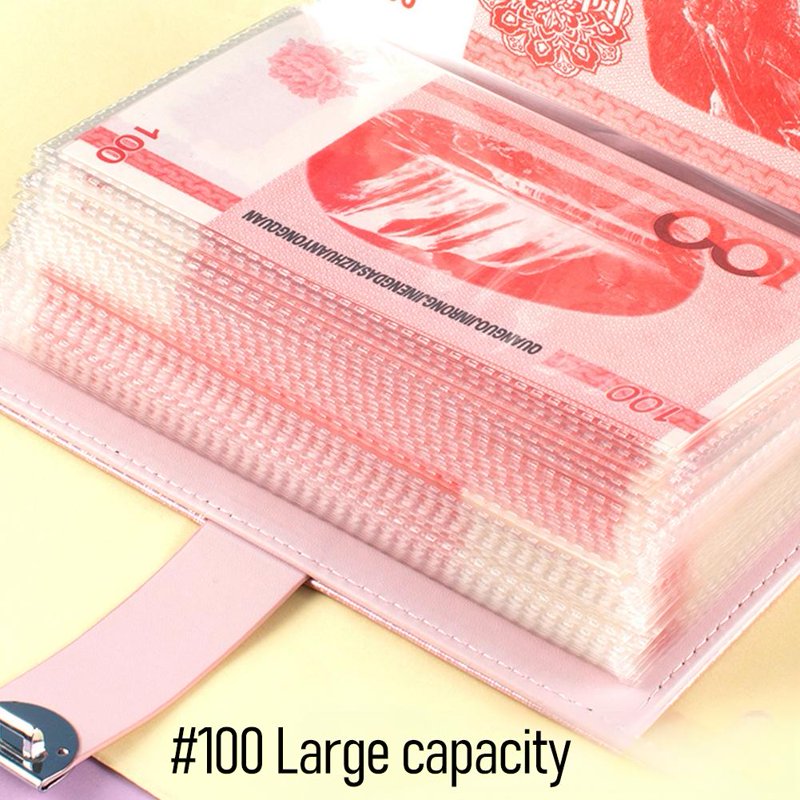 Combination Lock Cash Deposit Book - PU Leather Savings Organizer, Pink, 50 Pages