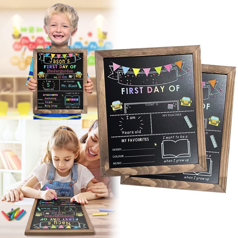 Double-Sided Wooden Chalkboard Sign for Back to School 10x11 Inches