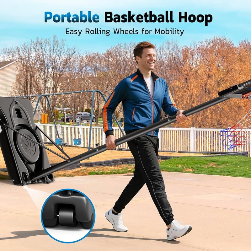 Portable Basketball Hoop with 46-Inch Backboard, Adjustable Height, Steel Rim