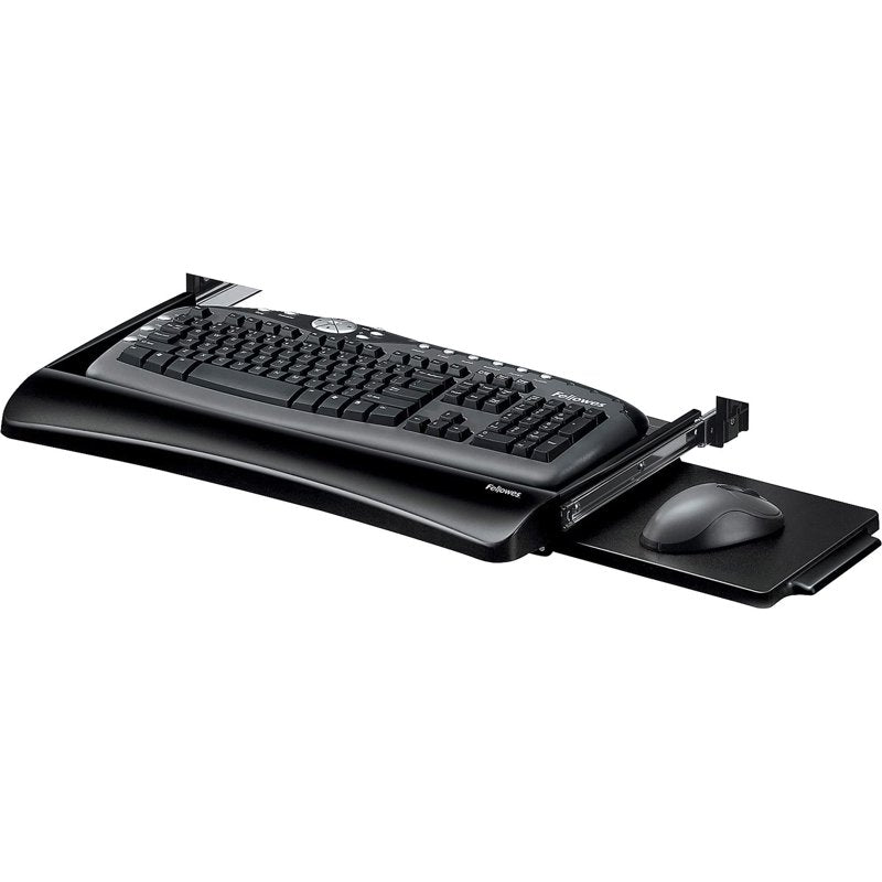 Underdesk Keyboard Drawer Mount with Adjustable Height and Accessories in Black