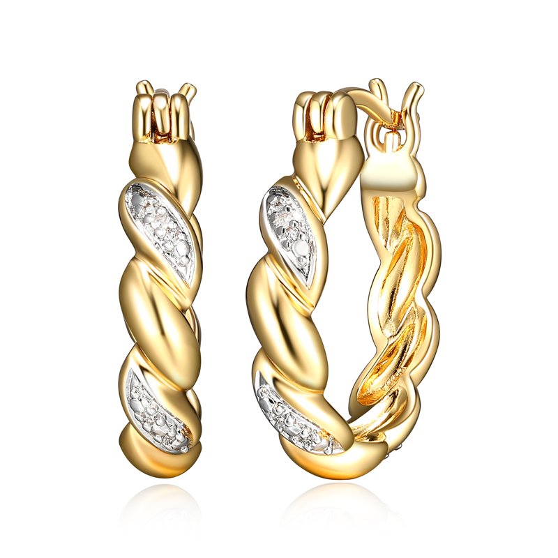 Gold and Silver Braided Hoop Earrings with Diamond Accent - Fine Jewelry