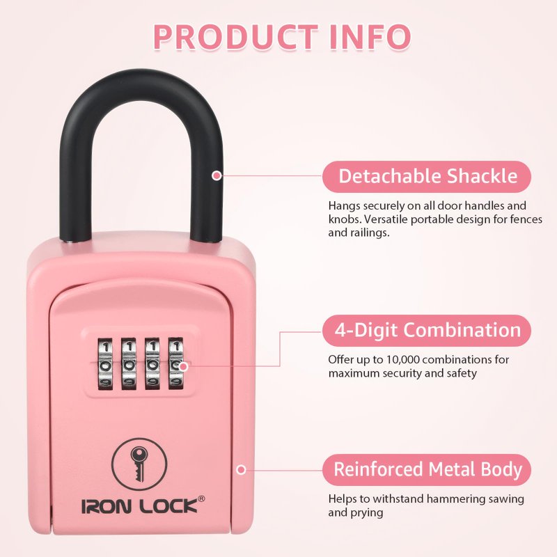 Portable Key Lock Box with U Shackle and Combination Lock - Waterproof Metal Safe for Outside Use